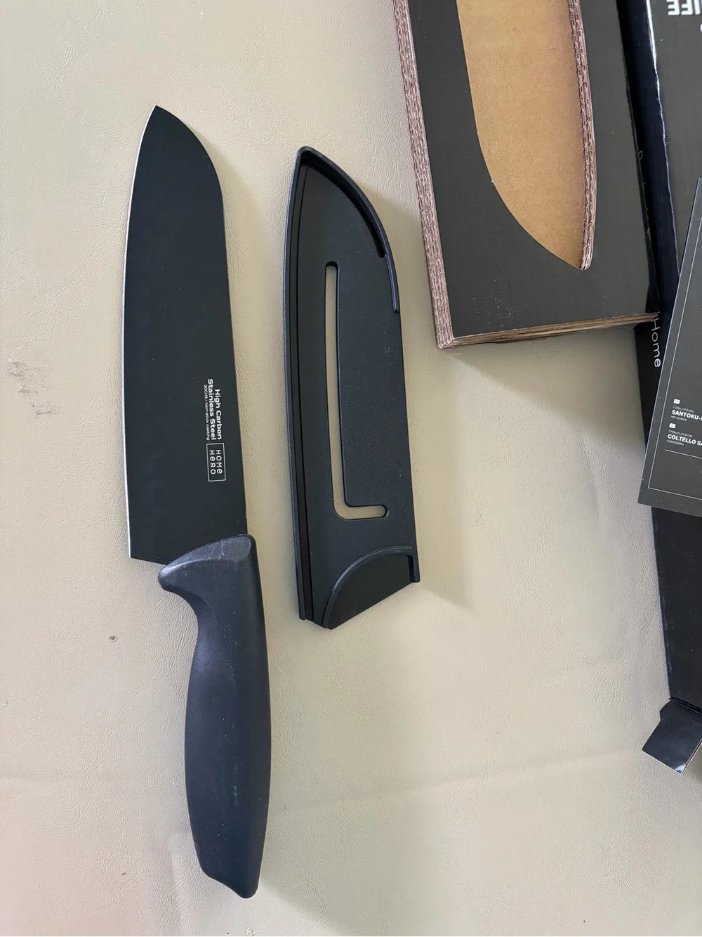 Black Chef's Knife with Protective Sheath - Unbranded